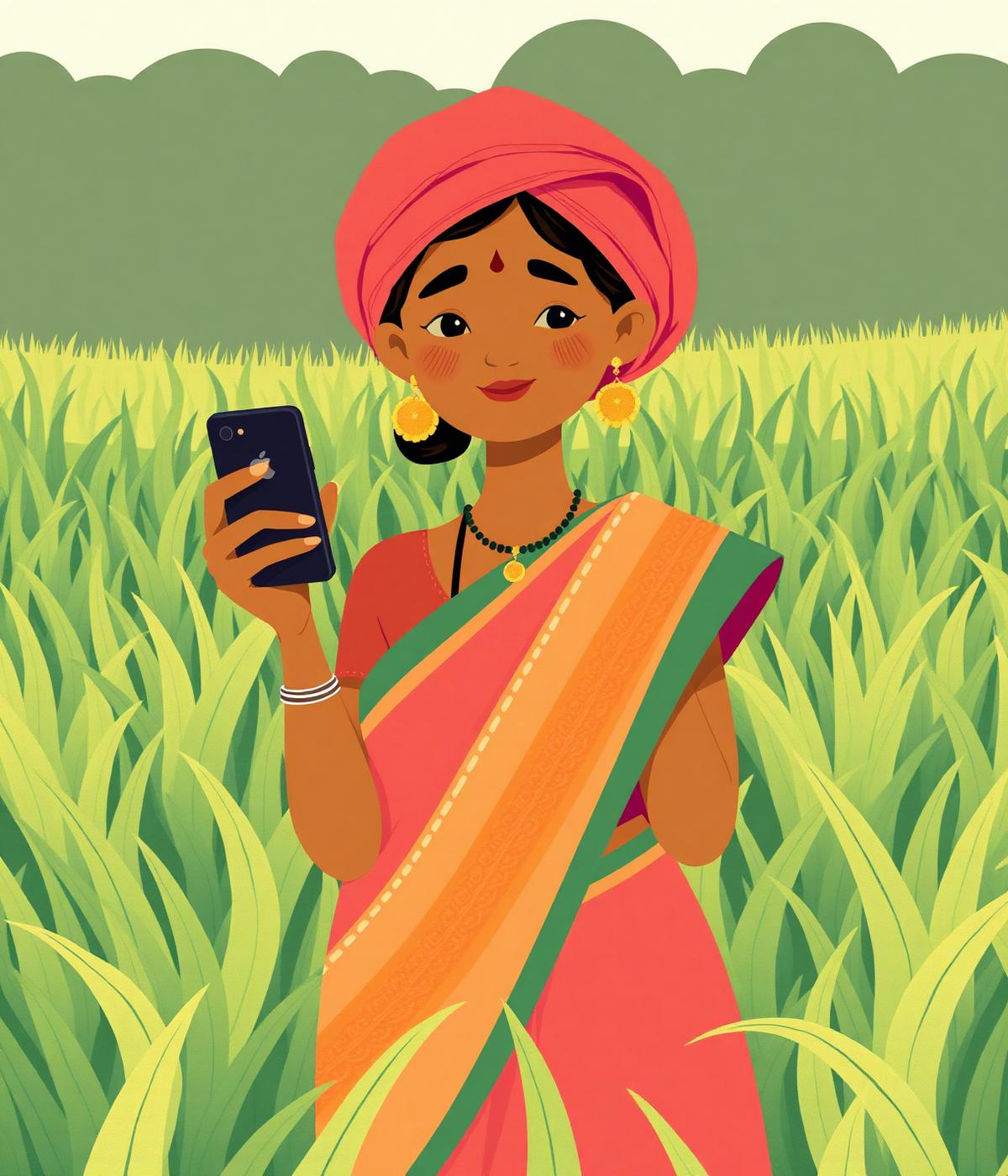 Woman farmer using Kisaan AI on a phone